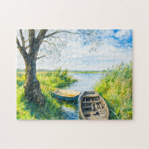 Willow boats calm river aquarell havelland jigsaw puzzle
