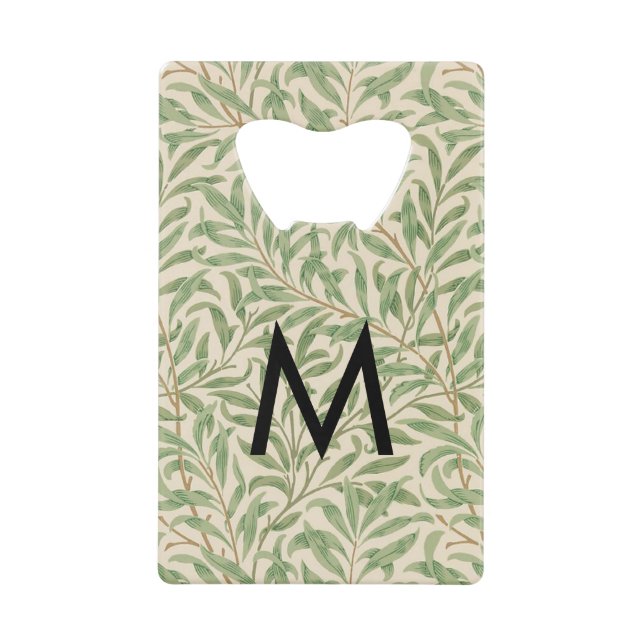 Willow Bough Pattern William Morris Retro Monogram Credit Card Bottle Opener (Front)
