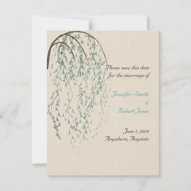 Willow Branch on Linen Save the Date Invitation (Front)