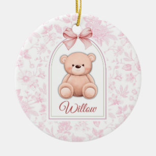 Willow   Custom Pink Teddy Bear Nursery Design  Ceramic Ornament
