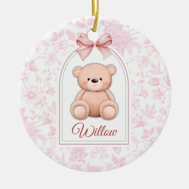 Willow | Custom Pink Teddy Bear Nursery Design  Ceramic Ornament (Front)