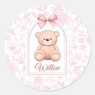 Willow   Custom Pink Teddy Bear Nursery Design  Classic Round Sticker
