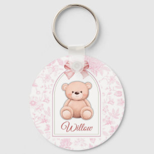 Willow   Custom Pink Teddy Bear Nursery Design  Keychain