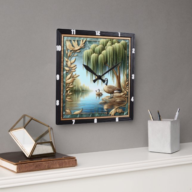 Willow Goose Country Square Wall Clock (Office)
