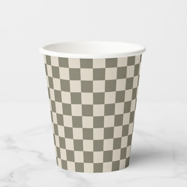 Willow Grey and Bone Chequerboard Paper Cups (Front)
