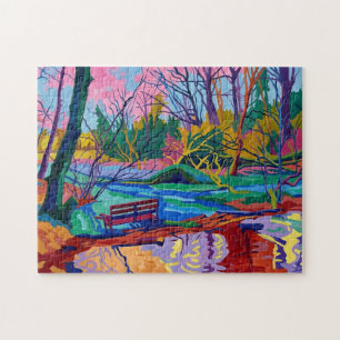 Willow Hall Dam Sowerby Bridge Vibrant Fauvist Art Jigsaw Puzzle