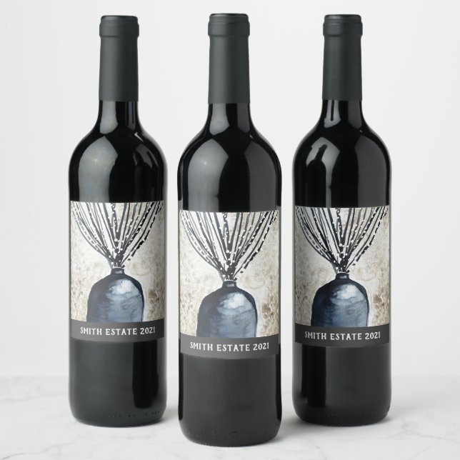  Willow in vase watercolor Wine Label (Bottles)