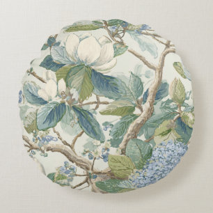 Willow Little Magnolia Wallpaper Floral Coastal  Round Pillow