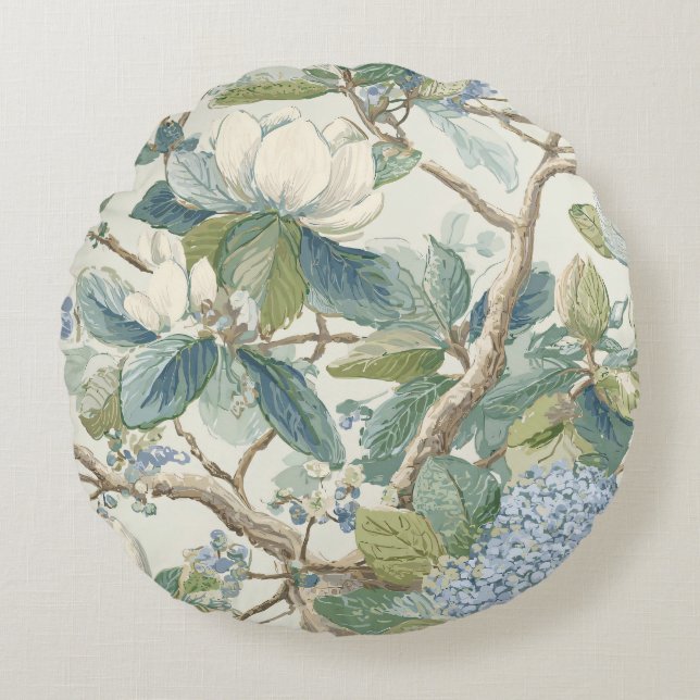 Willow Little Magnolia Wallpaper Floral Coastal  Round Pillow (Front)