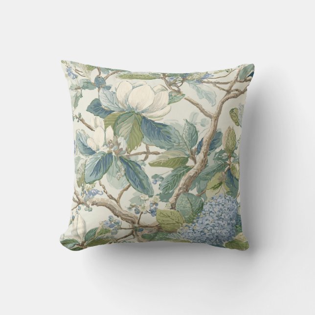 Willow Little Magnolia Wallpaper Floral Coastal  Throw Pillow (Front)