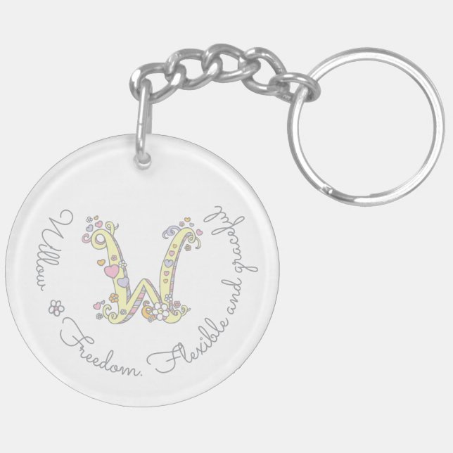 Willow monogram letter W name and meaning keyring (Back Left)