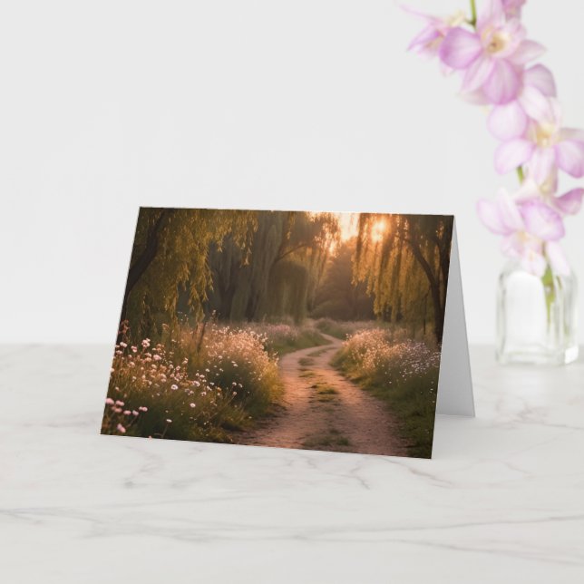 Willow Path Sunset Blank Greeting Card (Orchid)