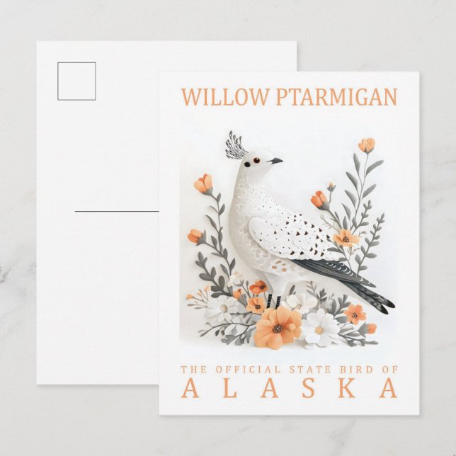 Willow Ptarmigan Bird of Alaska USA Travel Postcard (Front/Back)