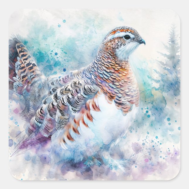 Willow Ptarmigan Winter Art Square Sticker (Front)