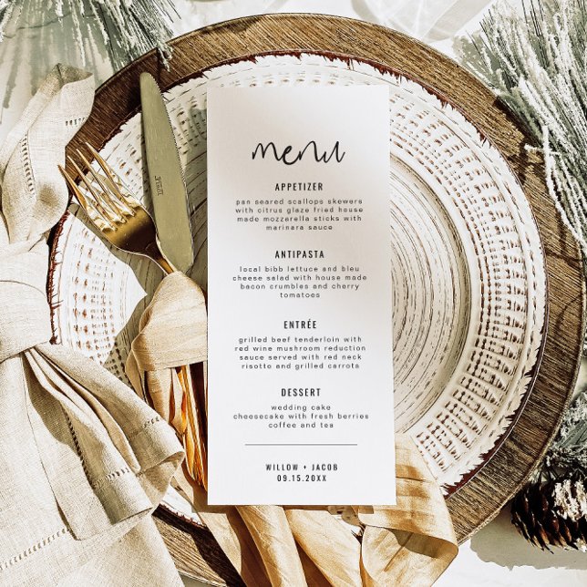 WILLOW Simple Modern Black White Menu Cards (Creator Uploaded)