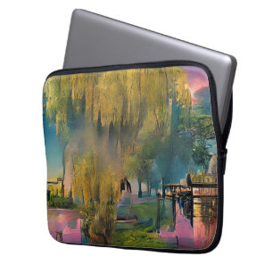 Willow tree at sunset by the pond laptop sleeve