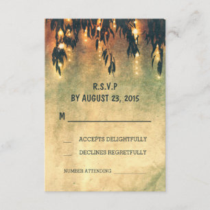 Willow tree branches rustic string lights RSVP Card