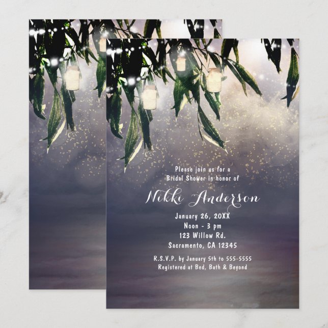 Willow Tree et Mason Jar éclairent les invitations (Devant / Derrière)