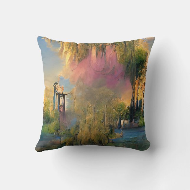  Willow tree of the future at sunset Throw Pillow (Back)