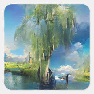  Willow tree to the sky Abstract  Square Sticker