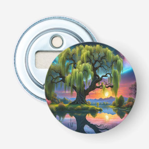 Willow tree under a Full Moon N Starry sky Sunset Bottle Opener