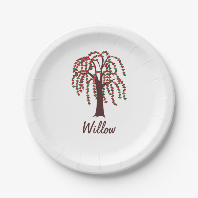 Willow Tree with Hearts - Customizable Paper Plate (Front)