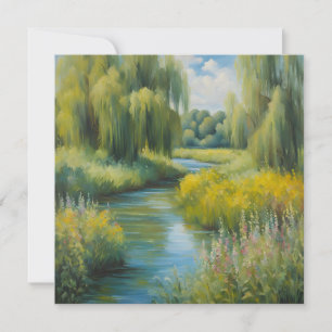 Willow Trees and Wildflowers near River in Summer  Card