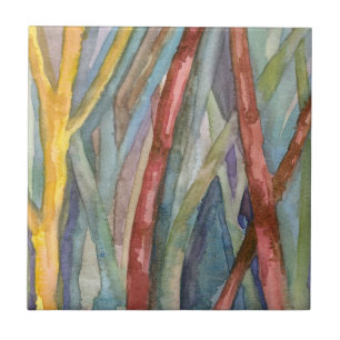 Willow Trees Creekside Autumn Watercolor Tile