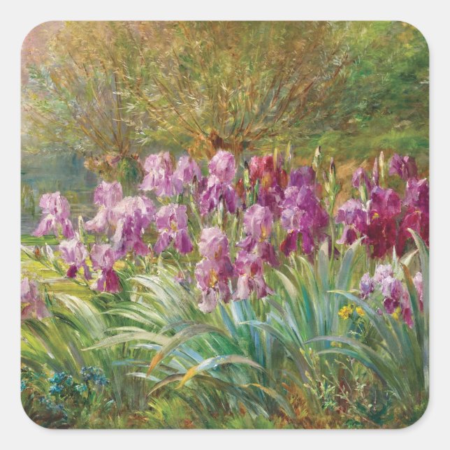 Willows and Irises by a Creek Square Sticker (Front)