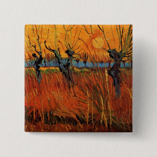Willows at Sunset by Vincent van Gogh 2 Inch Square Button (Front)
