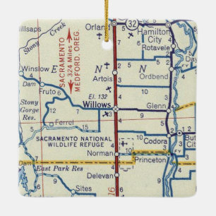 Willows CA Vintage Map Ceramic Ornament