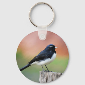 Willy Wagtail - Australian Bird Art Keychain