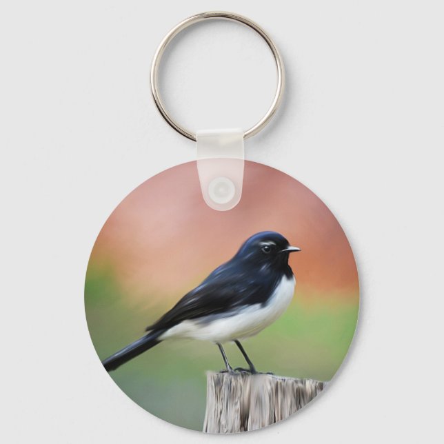 Willy Wagtail - Australian Bird Art Keychain (Front)