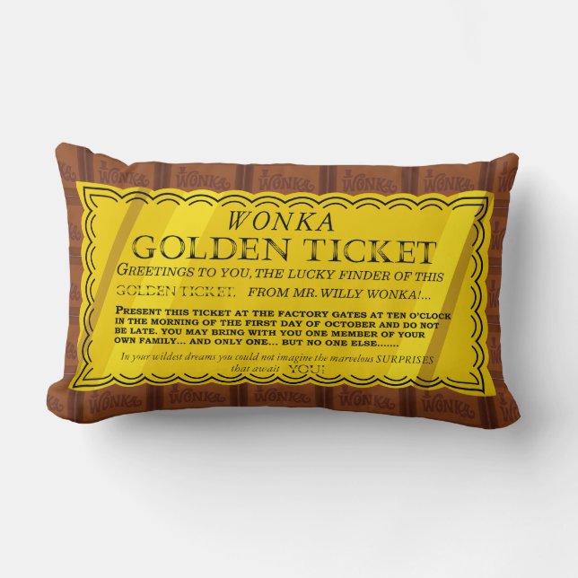 Willy Wonka Golden Ticket Lumbar Pillow (Front)