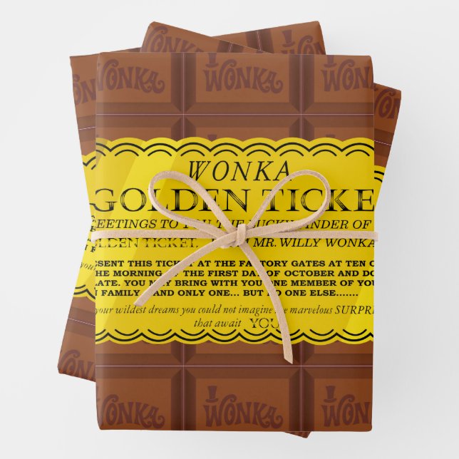 Willy Wonka Golden Ticket Wrapping Paper Sheet (In situ)