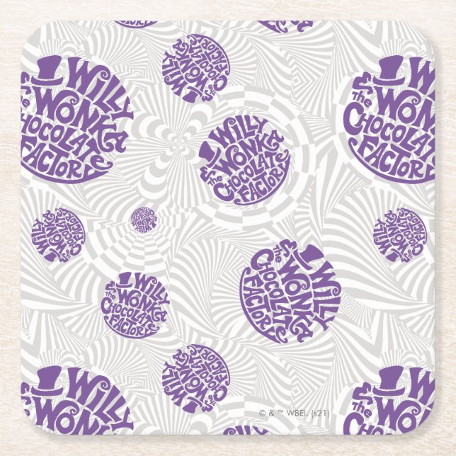 Willy Wonka Logo Psychedelic Graphic Square Paper Coaster (Front)