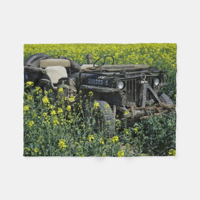 Willys MB Jeep In Rapeseed Field Fleece Blanket (Front (Horizontal))