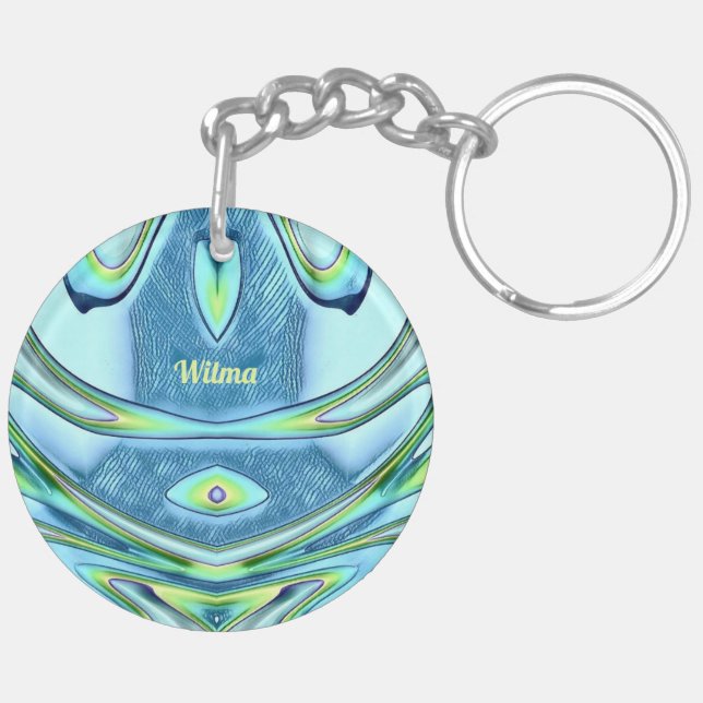 WILMA ~ Green Yellow Blue Circular Acrylic ~  Keychain (Back Left)