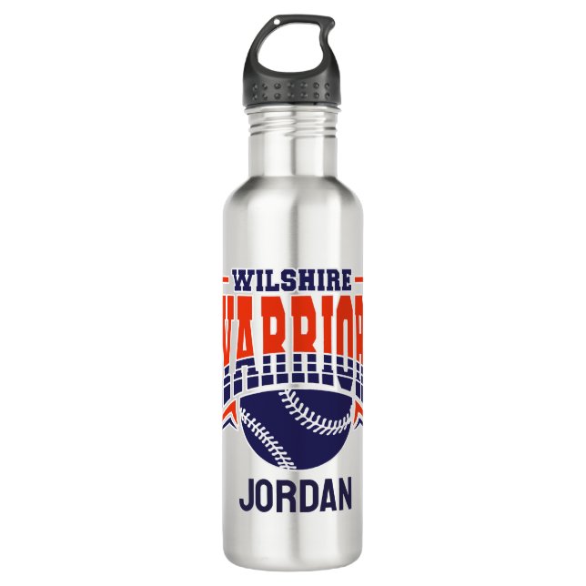 Wilshire Warriors Navy Baseball Logo 710 Ml Water Bottle (Front)