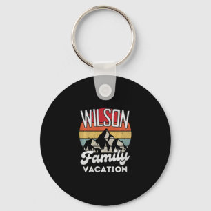 Wilson Family Vacation Mountain Retro Sunset Match Keychain