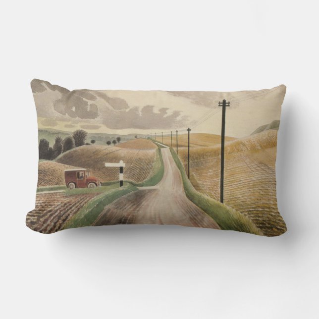 Wiltshire Landscape (by Eric Ravilious) Lumbar Pillow (Front)