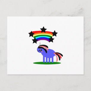 Wimsical Unicorn and Happy Hippy Rainbow Postcard
