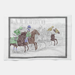 Win Place Show Race Horses Kitchen Towel