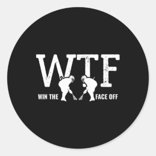 Win The Face Off Lacrosse Player Mom Dad Coach Classic Round Sticker