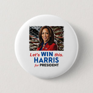 Win This Harris For President Kamala Harris 2024 V 2 Inch Round Button