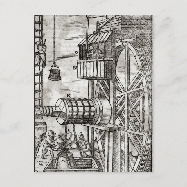 Winch for getting water from a mine postcard (Front)