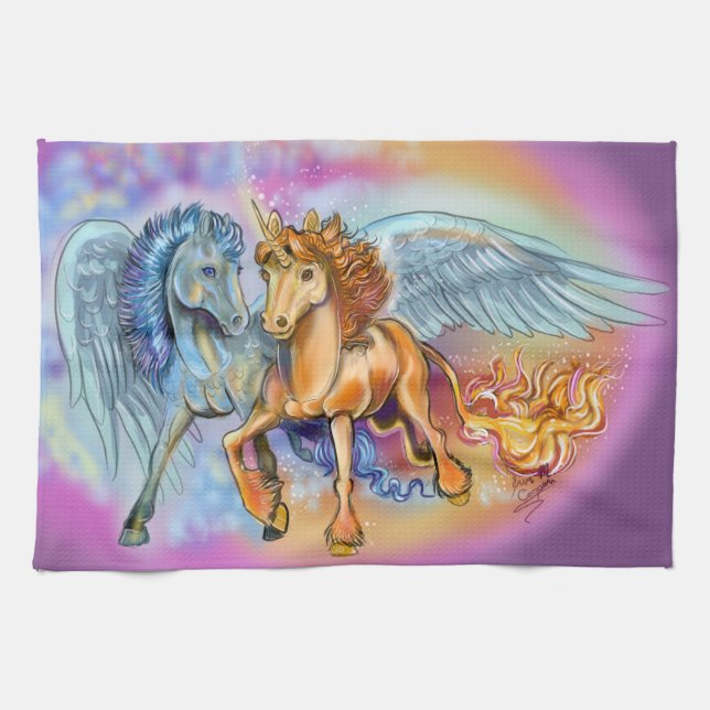 Wind and Flame, Pegasus and Unicorn Kitchen Towel (Horizontal)