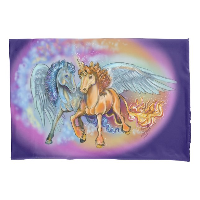 Wind and Flame, Pegasus and Unicorn Pillowcase (Front)