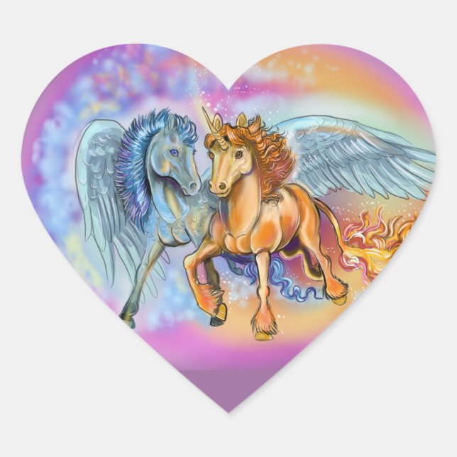 Wind and Flame Unicorn Pegasus~stickers Heart Sticker (Front)