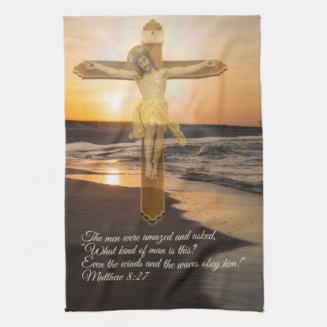 Wind And Waves Obey Him Kitchen Towel (Vertical)